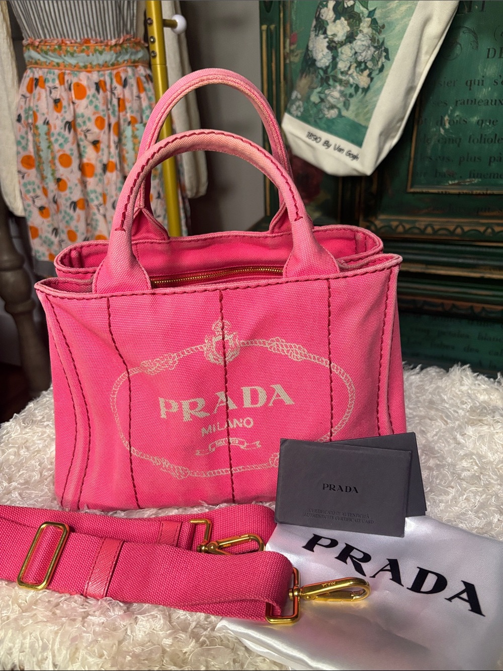 Prada Canapa Small Canvas Tote with Strap - Picture 16 of 16